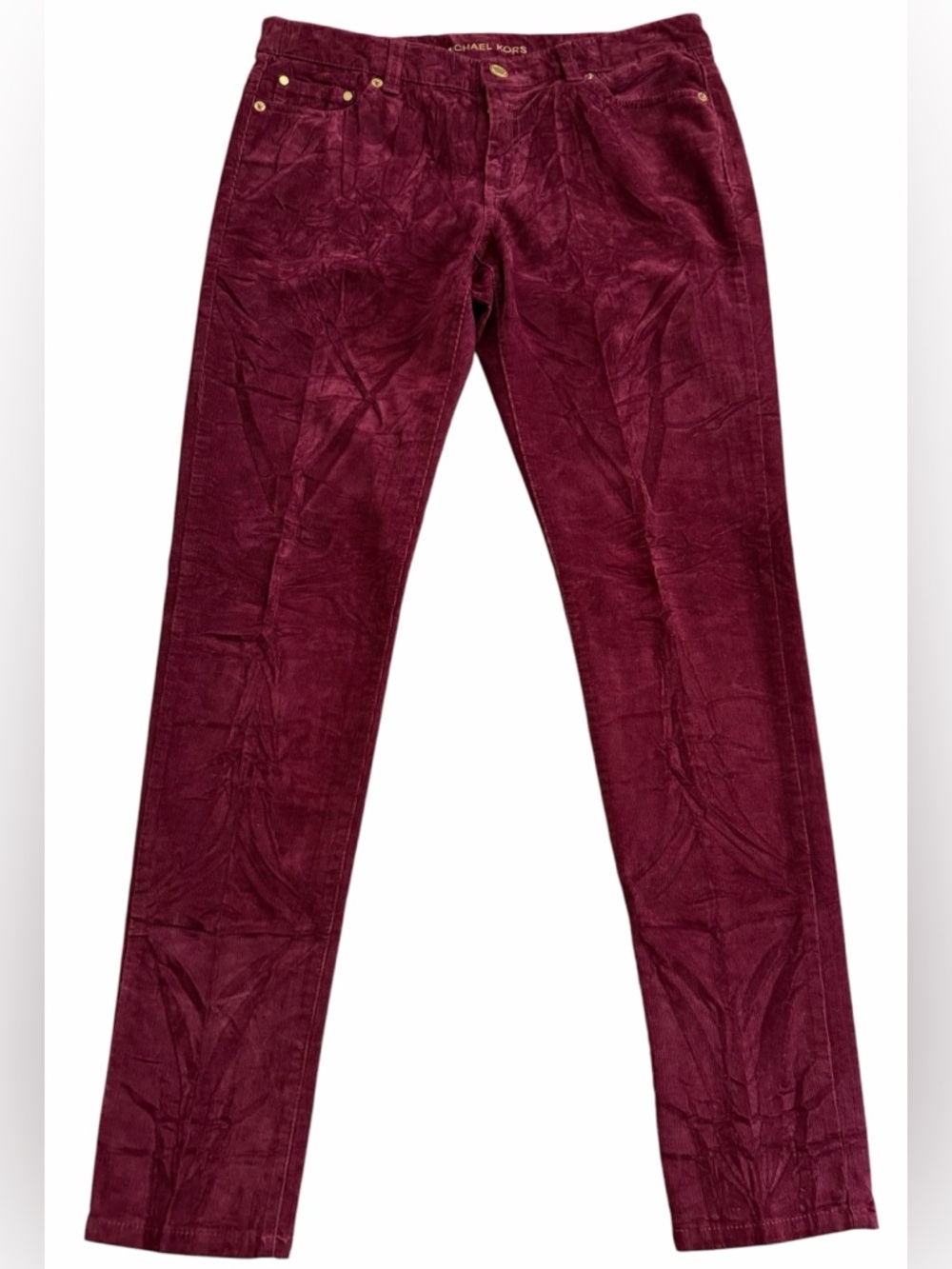 Michael Kors Burgundy Skinny Corduroy Pants, Size 8